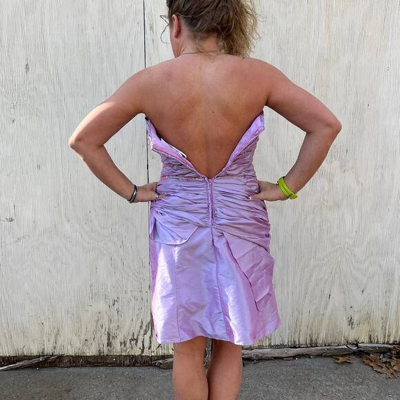 Y2K Alfred Angelo purple ruched sequin short strapless prom dress - Picture 2 of 10